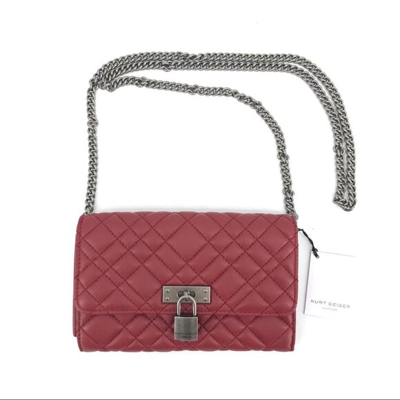 Kurt Geiger Red Leather Crossbody Wallet | Turn Lock Closure - Picture 2 of 9
